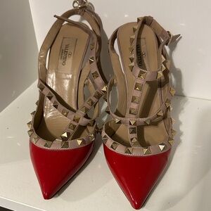Valentino Red and Beige Studded Heels